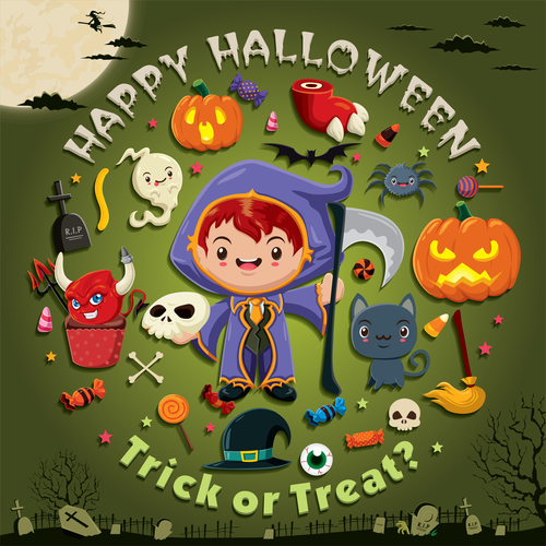 Halloween trick or treat background vector 05