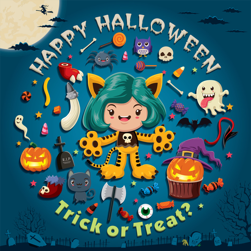 Halloween trick or treat background vector 07