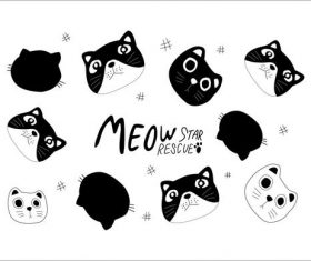 Hand drawn cartoon cute cat pattern vector