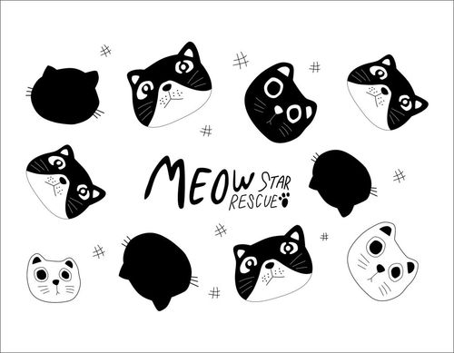 Hand drawn cartoon cute cat pattern vector