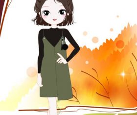 Hand drawn vector cartoon beautiful woman material