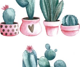Hand drawn watercolor prickly pear cactus vector pattern