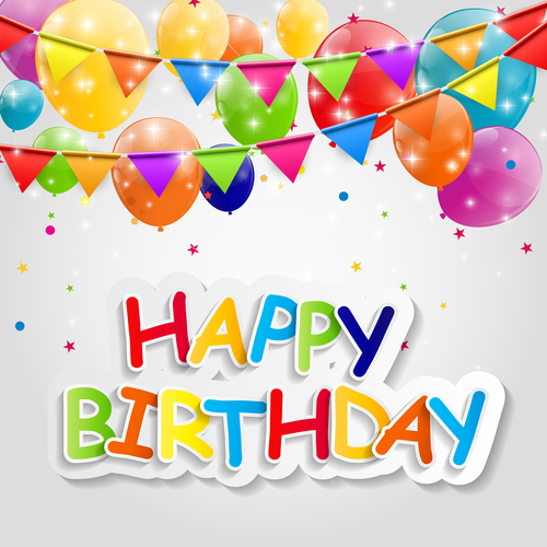 Download Happy birthday card with shiny colored balloons vector ...