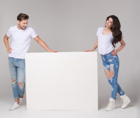 Happy couple and white table Stock Photo 01