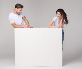 Happy couple and white table Stock Photo 03