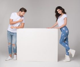 Happy couple and white table Stock Photo 04