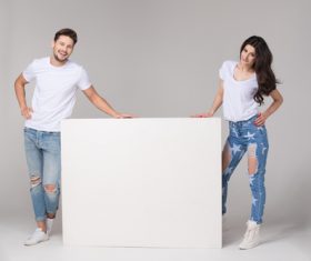 Happy couple and white table Stock Photo 05