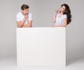 Happy couple and white table Stock Photo 07