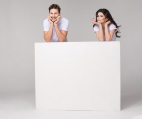 Happy couple and white table Stock Photo 08