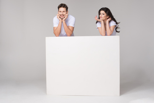 Happy couple and white table Stock Photo 08