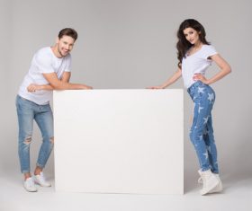 Happy couple and white table Stock Photo 09