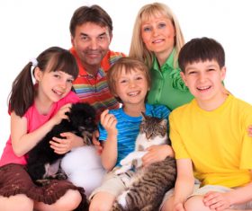 Happy family and pet Stock Photo