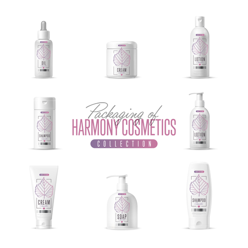 Harmony cosmetics packaging design vector 04