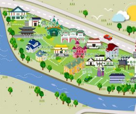 Hot spring map vector style illustration