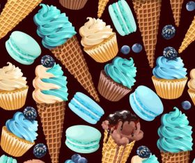 Ice cream and cake seamless pattern vector 01