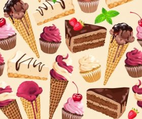 Ice cream and cake seamless pattern vector 02