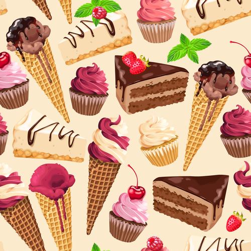 Ice cream and cake seamless pattern vector 02