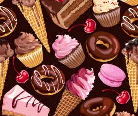 Ice cream and cake seamless pattern vector 03