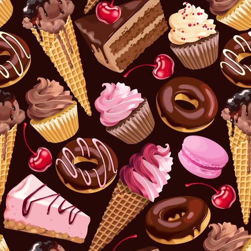 Ice cream and cake seamless pattern vector 03