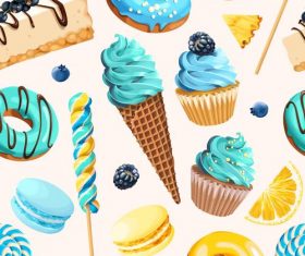 Ice cream and cake seamless pattern vector 04