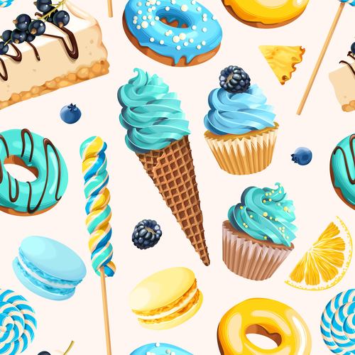 Ice cream and cake seamless pattern vector 04