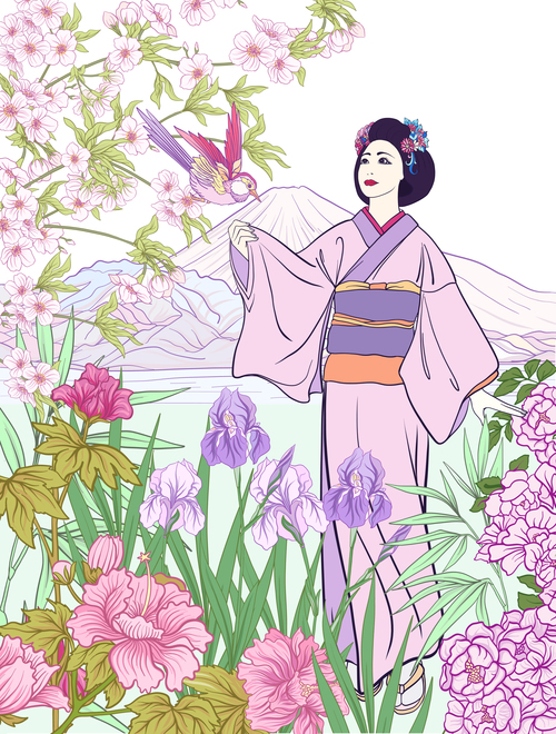 Japan styles hand drawing background vector 04 free download