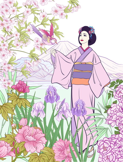 Japan styles hand drawing background vector 04