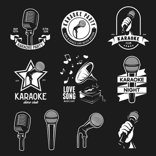 Karaoke party with club labels design vector