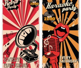 Karaoke vintage poster template vector material 01