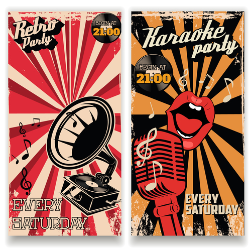Karaoke vintage poster template vector material 01
