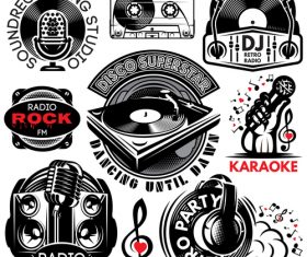 Karaoke with radio labels design vector