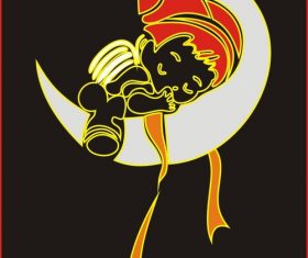 Little girl sleeping on the moon vector