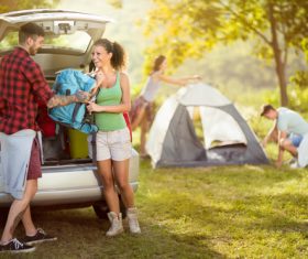Lovers ready to camp Stock Photo