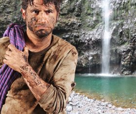 Man who survives in the wild Stock Photo 01