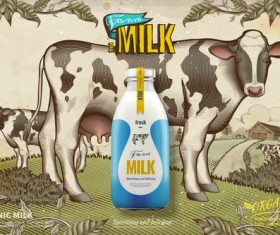 Milk and cows vector hand drawn