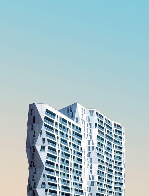 Modern prismatic high-rise building Stock Photo