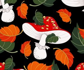 Mushroom with autumn leaves pattern seamless vectors 01