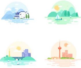 Natural scenery city building illustration vector material