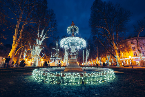 Night light colorful fountain Stock Photo 12