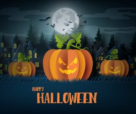 Night with pumpkin halloween background vector