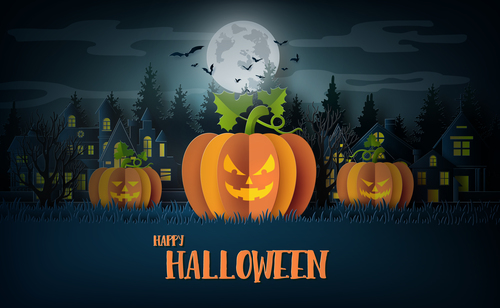 Night with pumpkin halloween background vector
