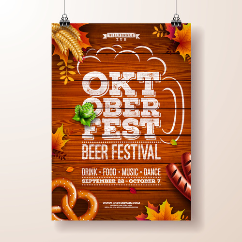 Oktoberfest flyer with poster template vector 01