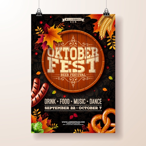 Oktoberfest flyer with poster template vector 04