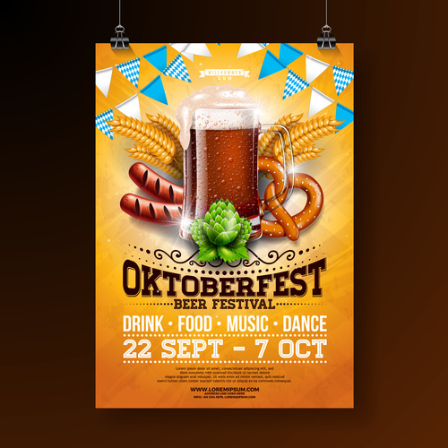 Oktoberfest flyer with poster template vector 05