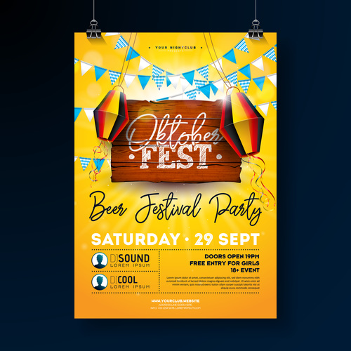Oktoberfest flyer with poster template vector 06