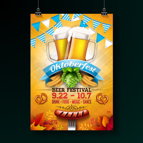 Oktoberfest flyer with poster template vector 08
