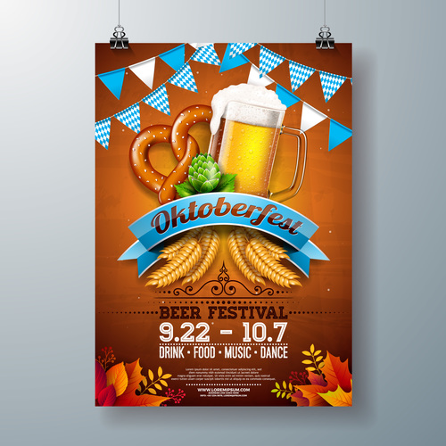 Oktoberfest flyer with poster template vector 09