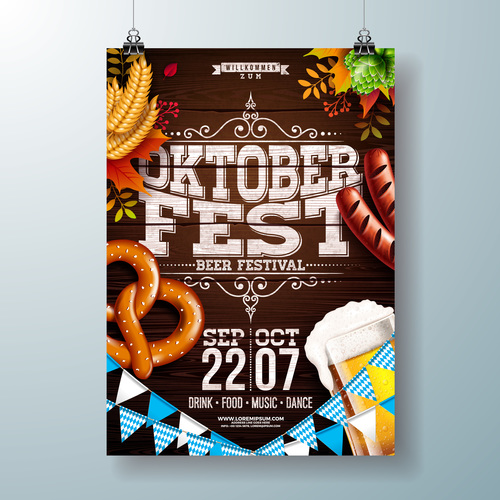 Oktoberfest flyer with poster template vectors 02