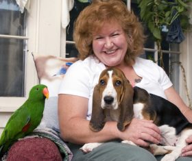 Old man and pet Stock Photo