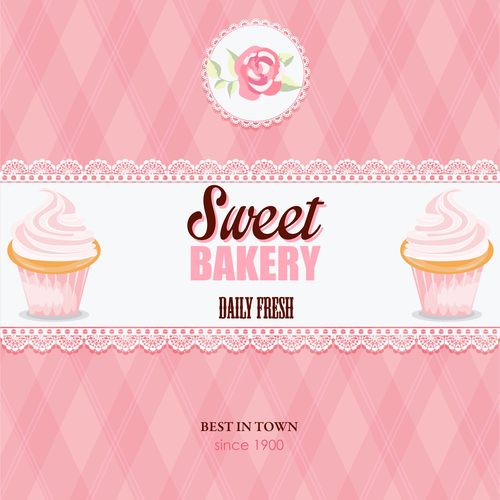 Pink sweet bakery card vector